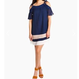 ANTHROPOLOGIE Endless Rose Blue Chiffon Preppy Pleated Striped Nautical Dress